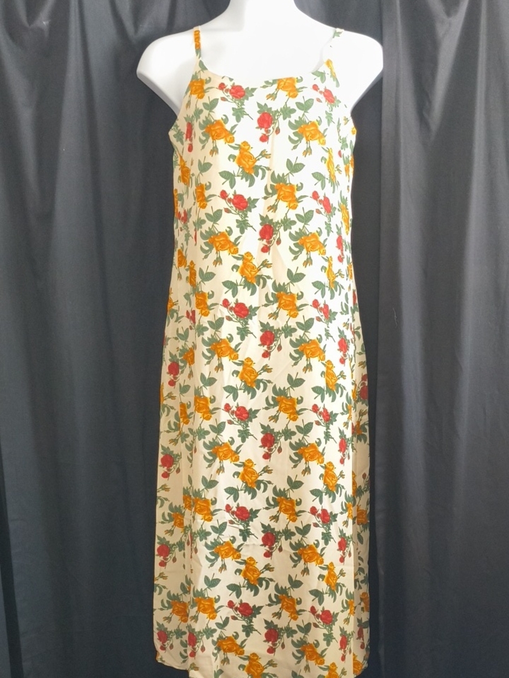 Floral Spaghetti-Strap Maxi Dress in Cream #0044